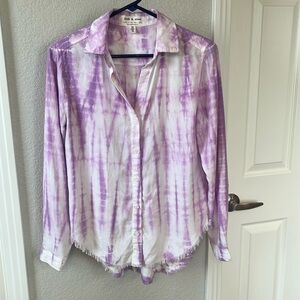 Anthropologie cloth & stone Frayed Hem Button Down Tie Dye Top XS